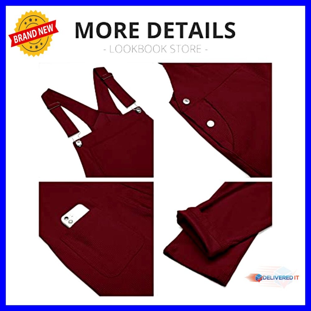Corduroy Overalls with Adjustable Straps and Pockets, Women's Fashion Jumpsuit - Picture 6 of 7